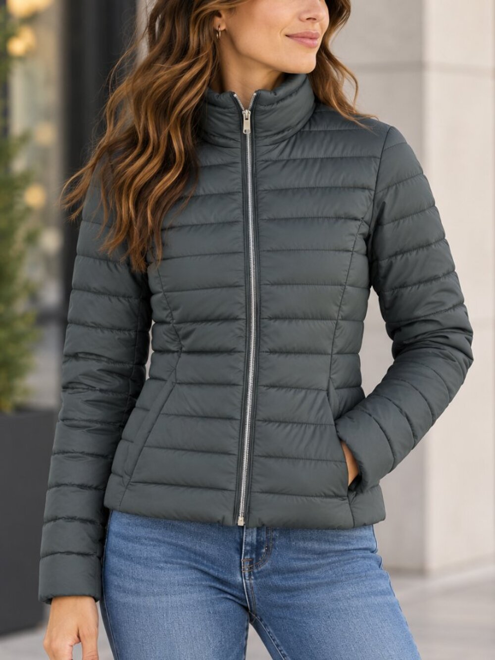 Zara Green Fitted Puffer Jacket SMALL